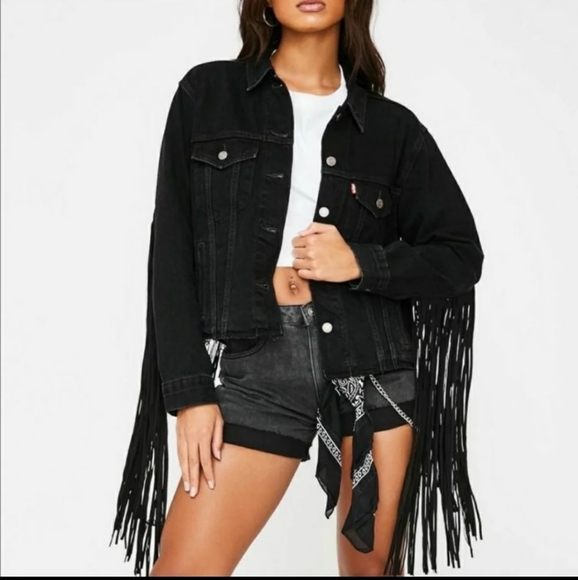 Levi's Ex Boyfriend Fringe  Denim Jacket size S - Picture 2 of 6